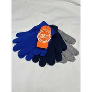 wonder nations boys 3 pack knitted gloves blues grey one size